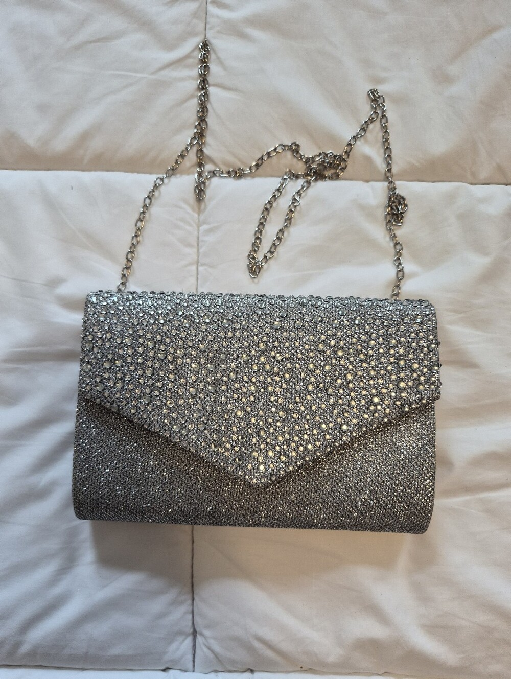 Silver Glitter Evening Clutch with Chain Strap - Picture 3 of 3
